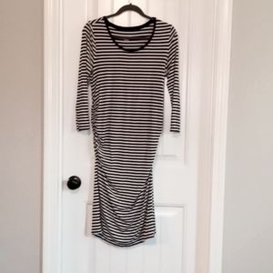 Stretchy Black and White Stripe Maternity Dress